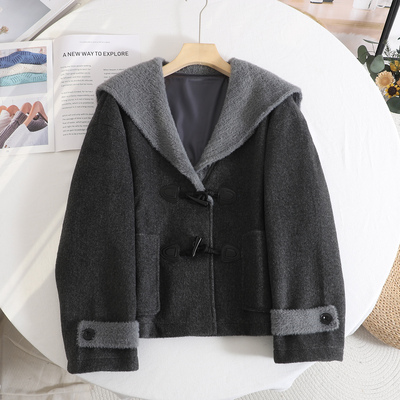 学院风灰色斗篷毛呢外套大衣女