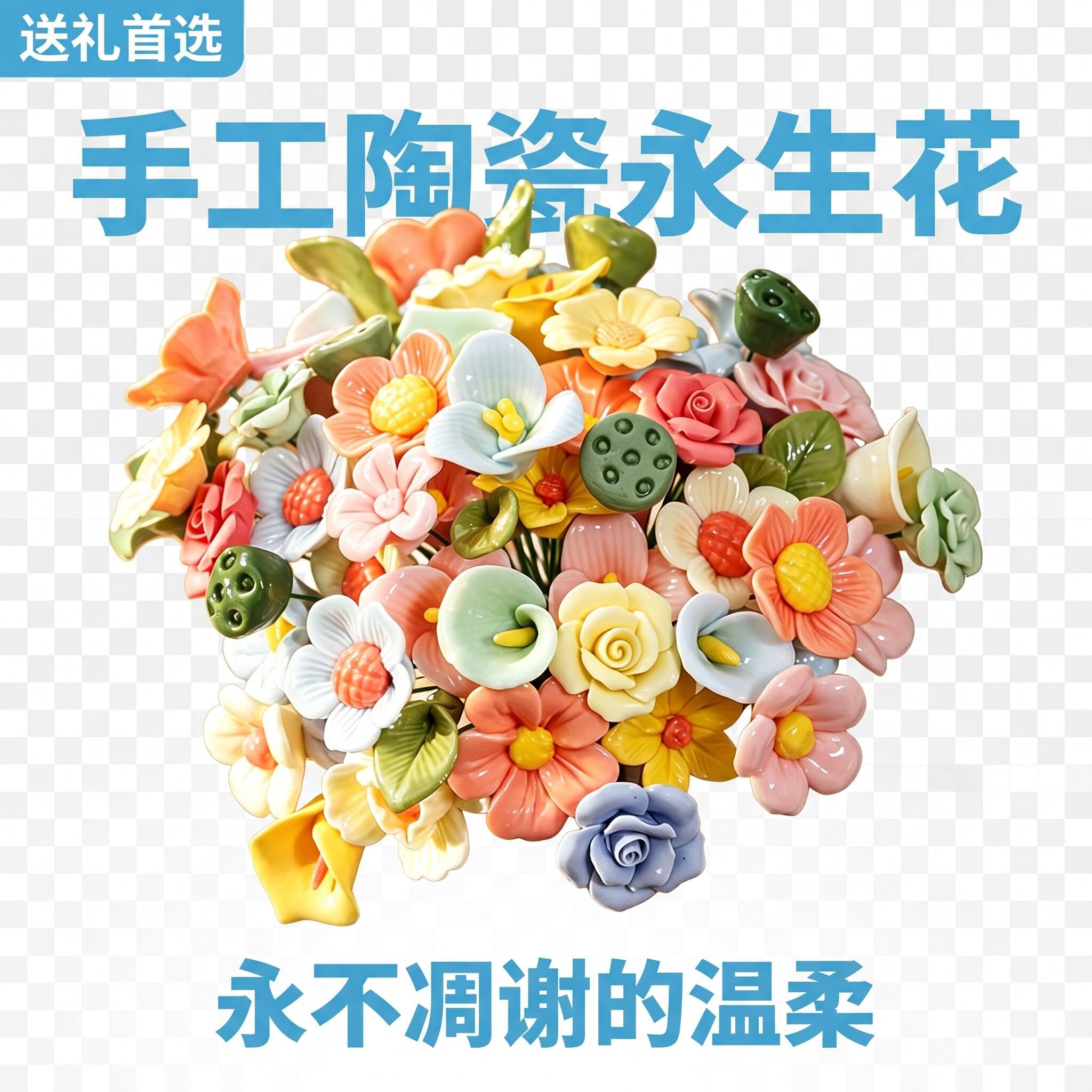轻奢仿真陶瓷花礼品摆件