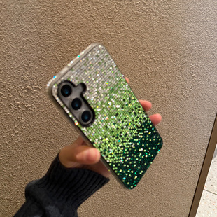 适用三星Galaxy手机壳S25防摔s24新款ultra保护套5G外壳U闪钻+可爱女款十镶钻s23手机套samsung高级感绿色