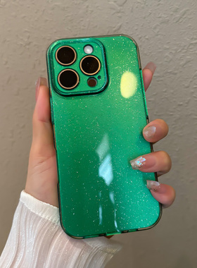 适用苹果16手机壳15防摔14新款pro手机套max闪粉iphone精孔全包镜头p软壳pm小众ins女款粉色绿色ip银色细闪