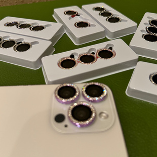 适用苹果15镜头pro贴膜max彩色14分体式 iphone贴保护膜 p闪钻镶钻por镜头膜pm高级感ins全包13后摄像头女款