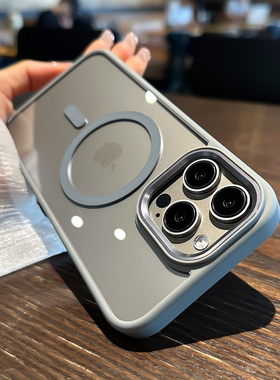 适用苹果15手机壳17防摔16新款pro手机套max轻奢p高级感iphone高档pm磁吸magsafe大孔不包镜头简约钛金属原色