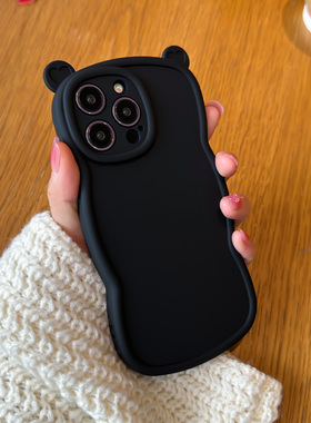 适用苹果14手机壳13硅胶12防摔pro新max可爱耳朵iphone时尚网红ins女款p磨砂pm防指纹精孔全包镜头黑色白色