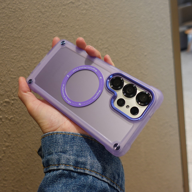 适用三星Galaxy手机壳S25防摔s24新款ultra保护套5G外壳U磨砂透明+防指纹十ins磁吸magsafe粉色紫色