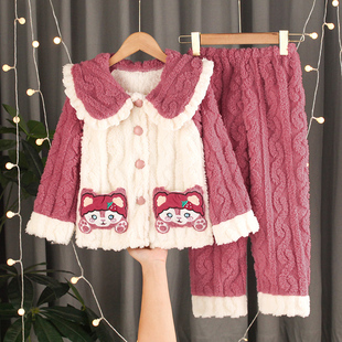 儿童睡衣秋冬季加厚珊瑚绒冬款女童宝宝法兰绒小女孩2025新款套装