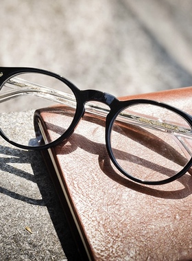 日本手制眼镜TVR505同款透明唐草纹复古板材圆框大脸可配近视镜架