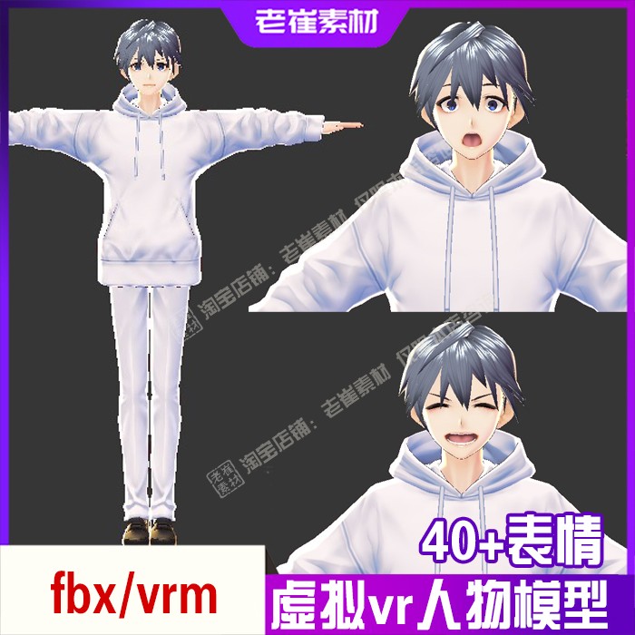 二次元虚拟主播形象模型带身体绑定表情 3d人物素材mmd转vrm定制