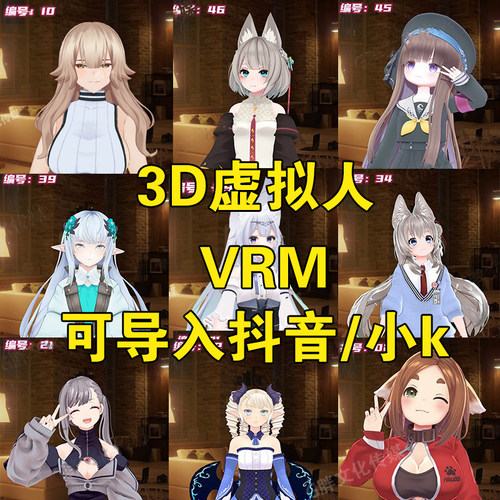 抖音直播间虚拟形象 三维模型 二次元3d人物模型 vrm格式素材新品