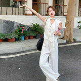 韩版白色西服套装女春夏装背心马甲宽松休闲老钱风阔腿时尚两件套，女装套装/套裙，2C259
