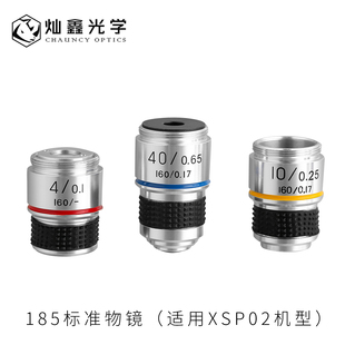灿鑫光学 185物镜生物显微镜配件专业镀膜光学高倍高清物镜头4倍10倍40倍4X10X40X单目镜中考配件XSP-02