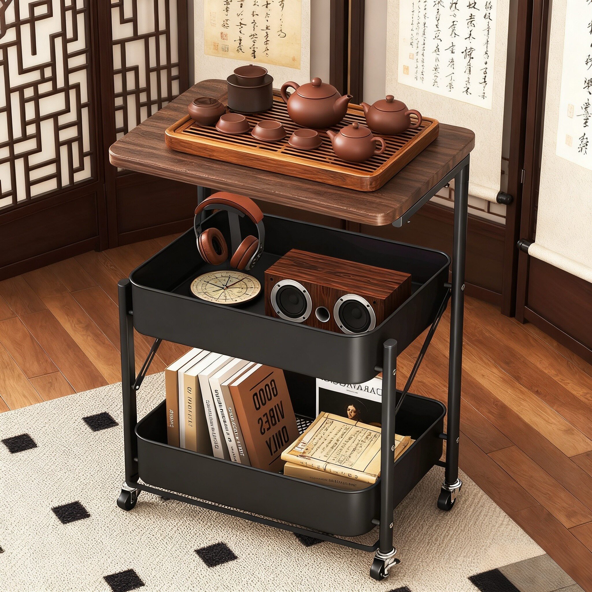 可折叠小推车沙发边几置物架落地零食中古收纳架储物架床头柜茶几,住宅家具,角几/边几,淘宝优惠券,粉丝福利购,淘宝优惠卷