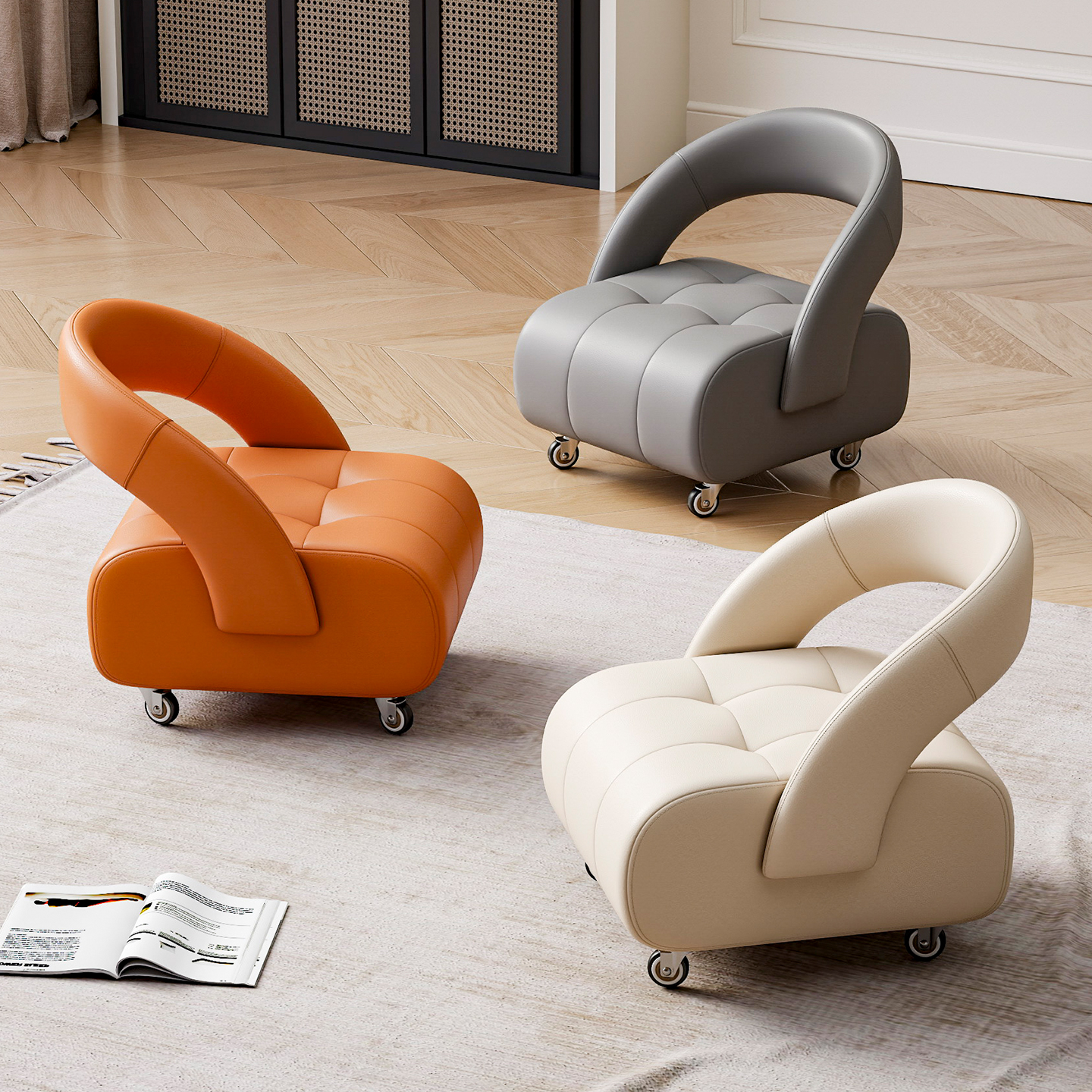 小凳子高级感滑轮静音小板凳沙发凳靠背椅子意大利万向轮客厅家用