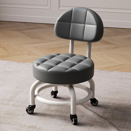 万向轮小凳子带滑轮矮凳家用换鞋凳儿童靠背椅子客厅圆凳软包板凳