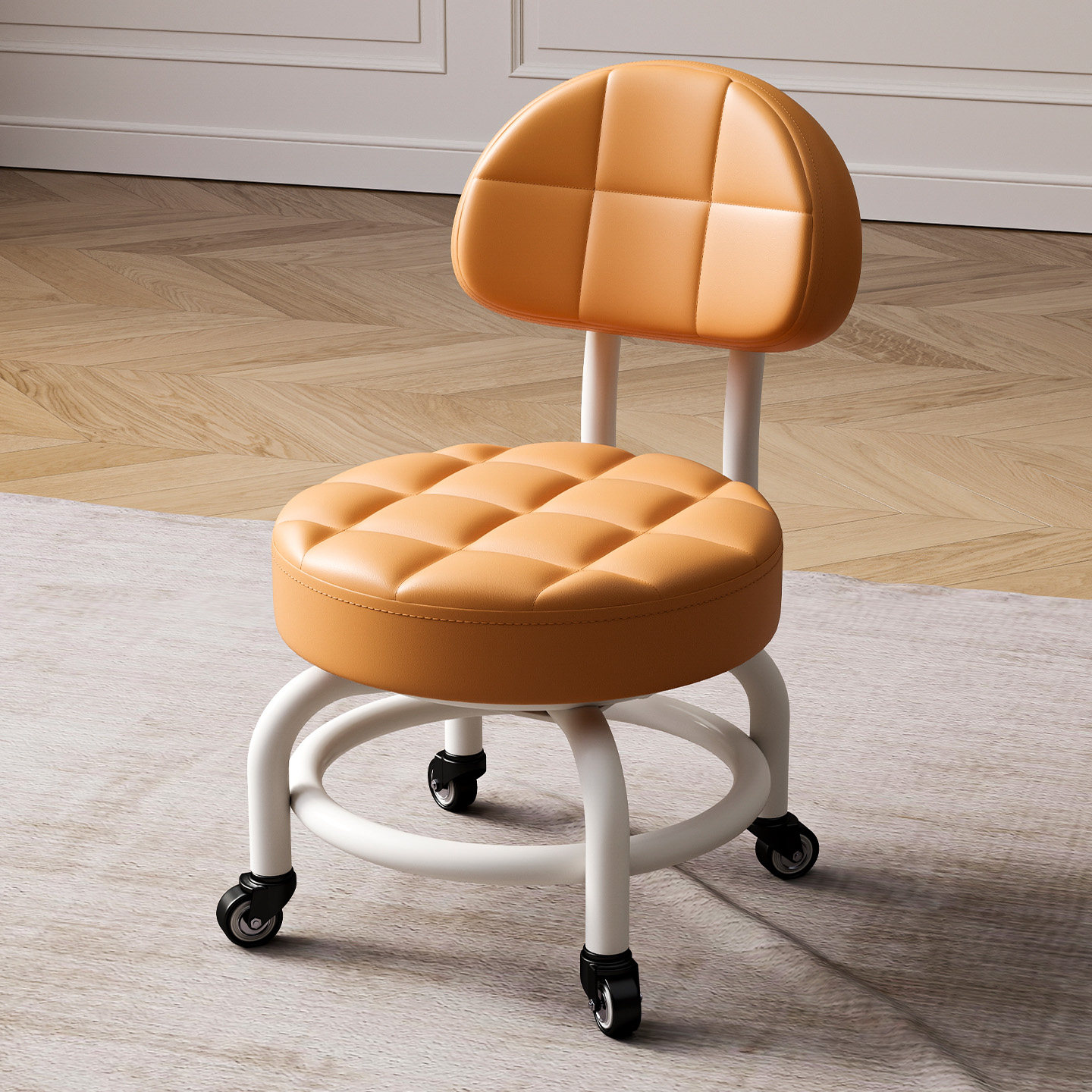 万向轮小凳子带滑轮矮凳家用换鞋凳儿童靠背椅子客厅圆凳软包板凳,住宅家具,矮凳,淘宝优惠券,粉丝福利购,淘宝优惠卷