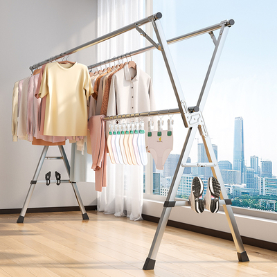 折叠晾衣架落地室内家用阳台卧室加厚钢室外凉伸缩杆式晒被子神器