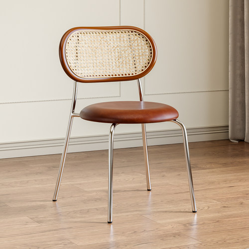 北欧复古网红ins家用中古藤编餐椅简约阳台靠背椅单人椅休闲椅子