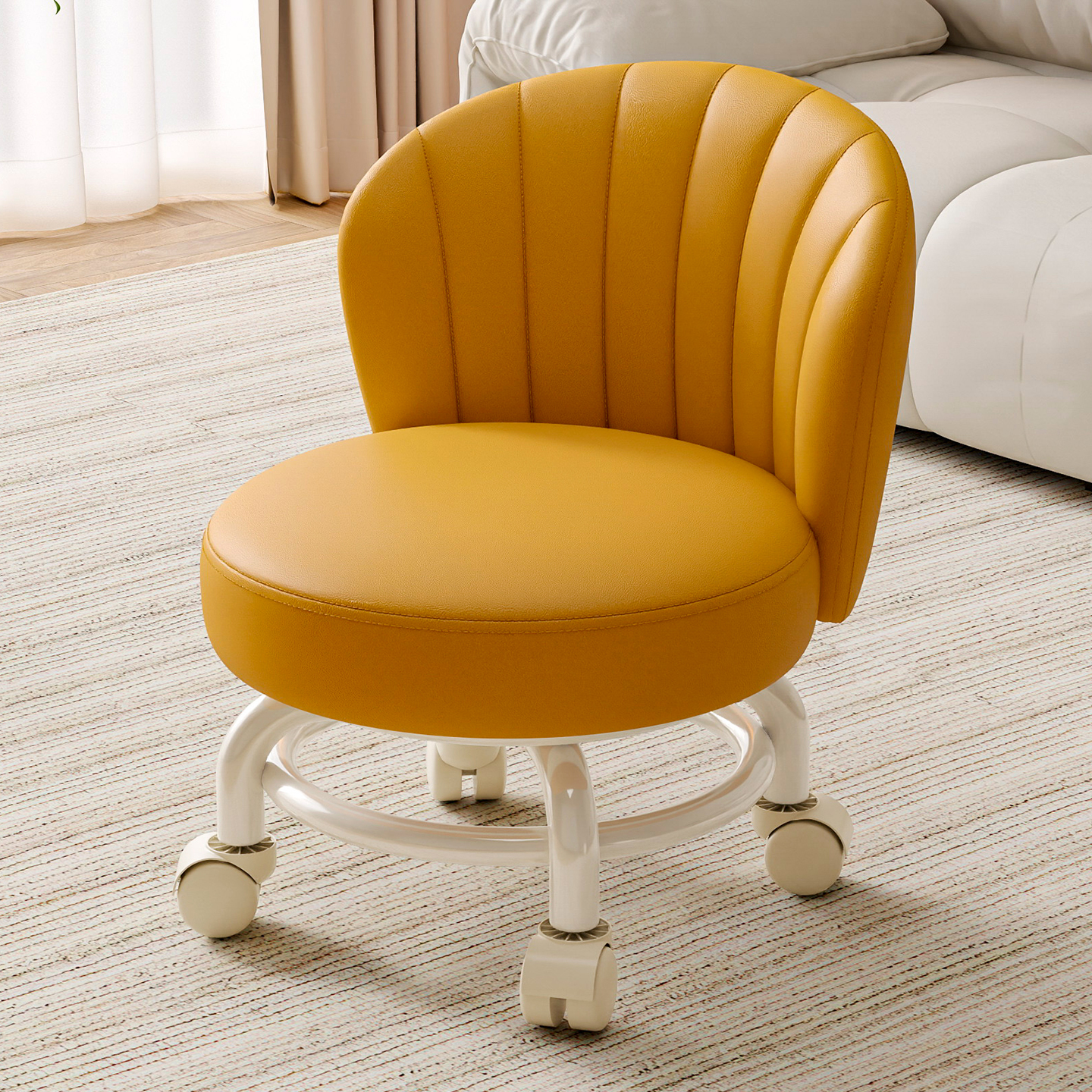 万向轮家用小凳子滑轮矮凳带娃神器儿童带滑轮板凳懒人圆凳靠背椅