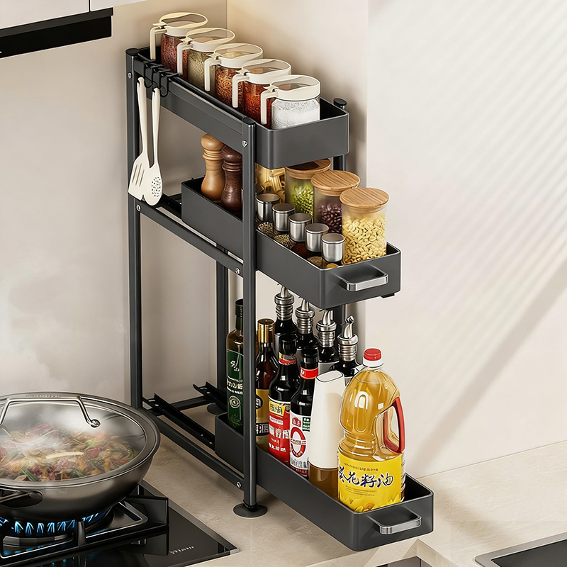 厨房窄边调料置物架抽拉调架多层台面调味品酱油醋调料品收纳架子