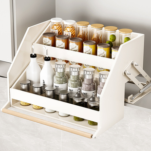吊柜升降拉篮厨房橱柜下拉式调味拉篮顶柜上下伸缩收纳适老置物架