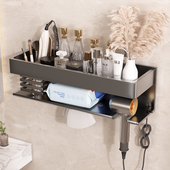 吹风机置物架化妆室免打孔壁挂式 厕所轻奢吹风机支架化妆品收纳层