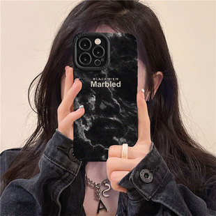 潮牌黑色大理石纹适用苹果15手机壳iPhone14promax新款14pro女款14plus高级感13硅胶全包防摔12个性创意11套