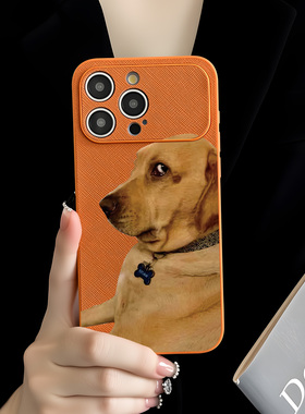 趣味侧脸小狗适用苹果17promax手机壳iPhoneAir新款16pro新款15plus高级感14大视窗十字纹13全包防摔12橙色套