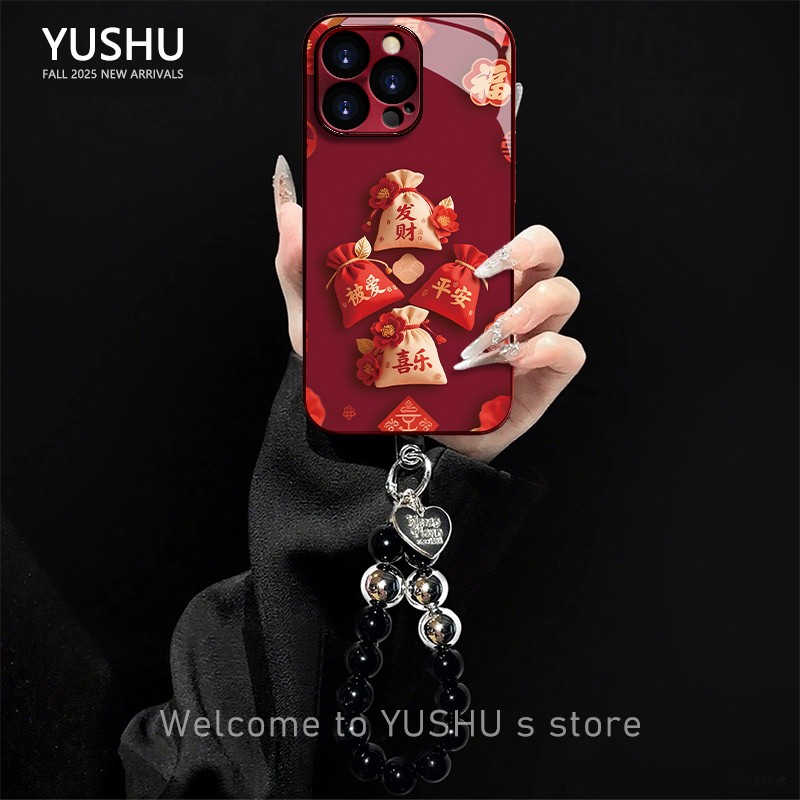 酒红色发财平安电镀玻璃适