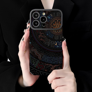 复古几何图腾适用苹果17promax手机壳iPhoneAir新款16pro女款15plus高级感14硅胶全包防摔13超薄12大视窗11套