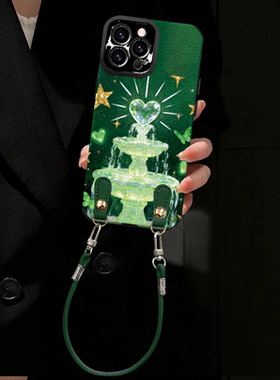 绿色许愿池挂绳适用苹果17promax手机壳iPhoneAir新款16pro女款15plus高级感14硅胶全包防摔13超薄12创意个性