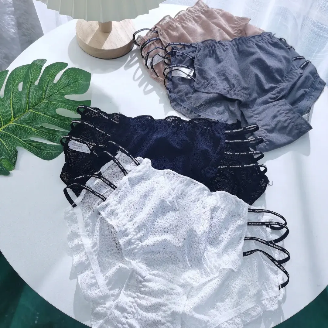 夏季法式性感蕾丝女士内裤镂空字母泡泡蕾丝速干纯棉裆三角裤女