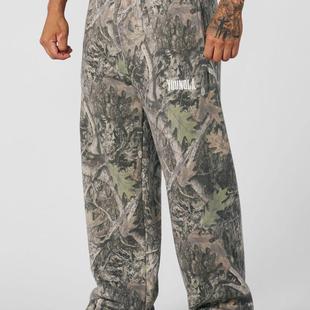 男女同款 美式 健身宽松印花迷彩跑步长裤 阔腿直简休闲裤 潮流运动裤