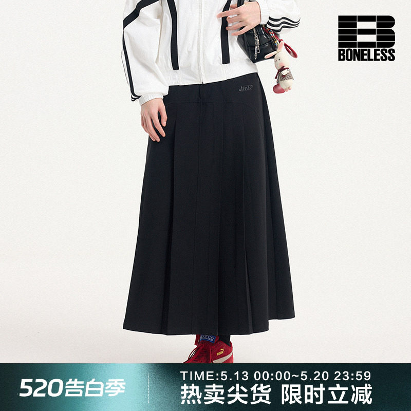 BONELESS百褶A字半身裙女高腰显瘦学生党辣妹裙潮刺绣宽松九