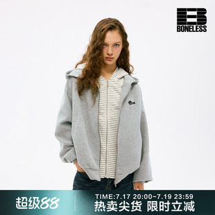 BONELESS奔跑小狗刺绣章仔可拆卸拼接条纹卫衣外套软糯亲肤开衫
