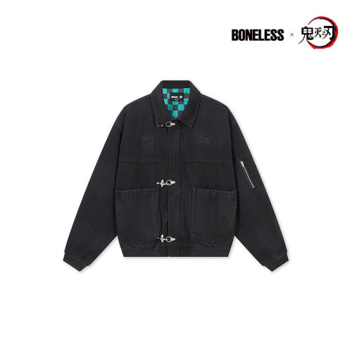 【鬼灭之刃联名款】BONELESS炭治郎飞机扣牛仔水洗绣花夹克外套