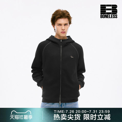 BONELESS奔跑小狗刺绣章仔哈苏线分割空气层亲肤连帽卫衣开衫外套
