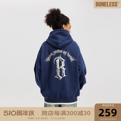 圆弧手绘logoboneless连帽