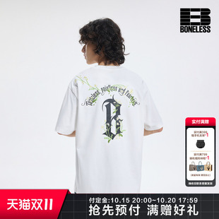 BONELESS小雏菊花朵刺绣短袖夏季宽松凉感速干圆弧哥特B字情侣T恤