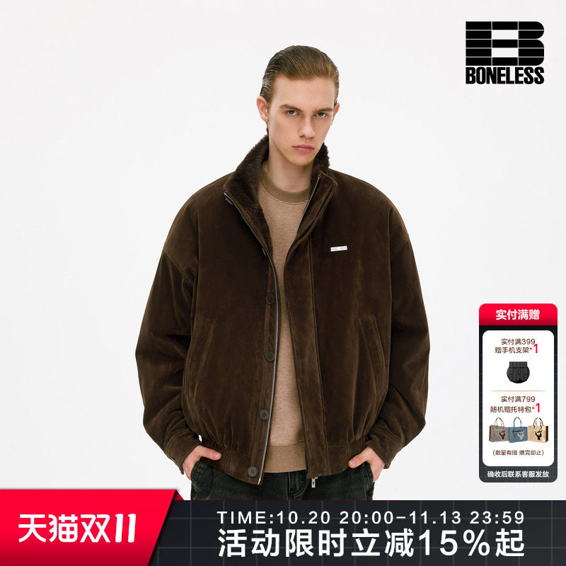 BONELESS仿兔毛麂皮夹克棉服男女潮牌开衫美式复古2026新款外套