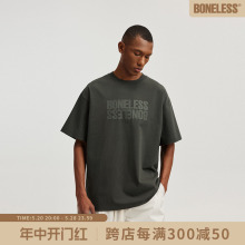 T恤美式 BONELESS基础正反logo厚板印花短袖 tee 高街男女纯棉夏季