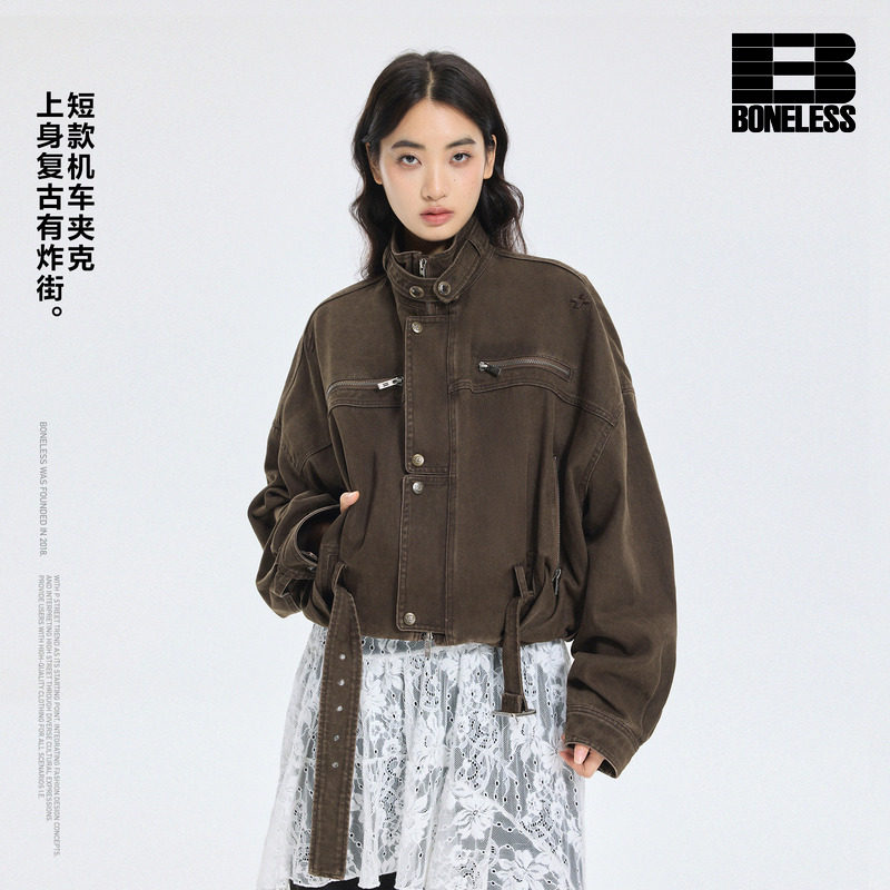 【商场同款】BONELESS复古工装短款机车夹克外套图片