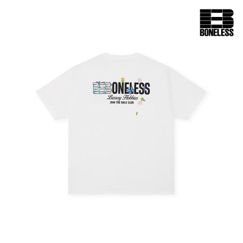 BONELESS花卉刺绣印花短袖T恤夏季圆领宽松设计感潮牌体恤情侣装