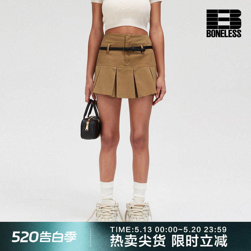 BONELESS百褶半身裙纯棉学院风辣妹短裙复古美式夏季裙子