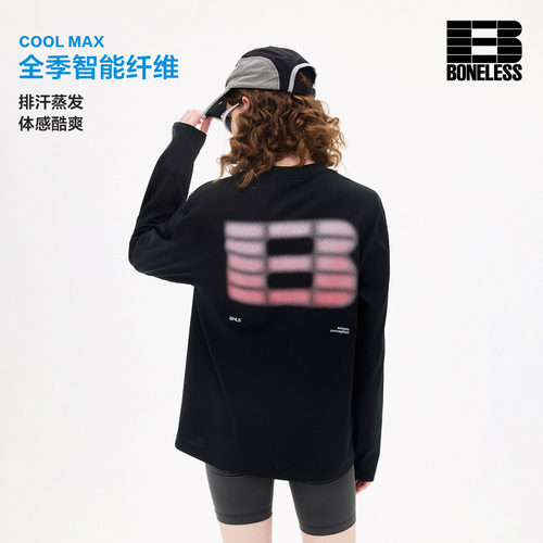 BONELESS恒温保暖COOLMAX运动休闲渐变印花户外健身徒步长袖T恤