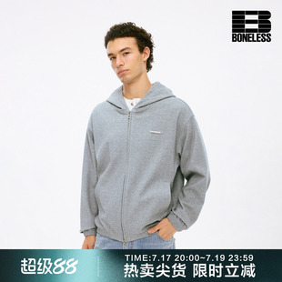 BONELESS手缝金属LOGO标牌肌理连帽卫衣软糯亲肤百搭重磅帽衫外套