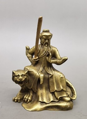 古玩黄铜武财神家居摆件仿古做旧黄铜武财神小摆设工艺品
