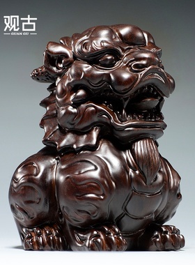 黑檀木质麒麟雕刻摆件家居客厅办公室玄关店铺装饰工艺品开业送礼