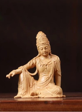 小叶黄杨木雕精雕自在观音佛像家居装饰摆件佛像神像汽车工艺品