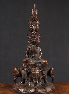 黄铜做旧老包浆普贤峨眉山十方普贤菩萨 复古新中式家居供奉摆件