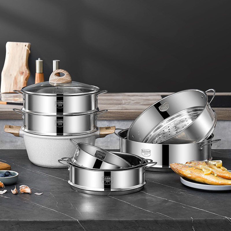 304不锈钢蒸笼家用辅食奶锅蒸格蒸锅蒸馒头电饭锅电煮锅蒸屉
