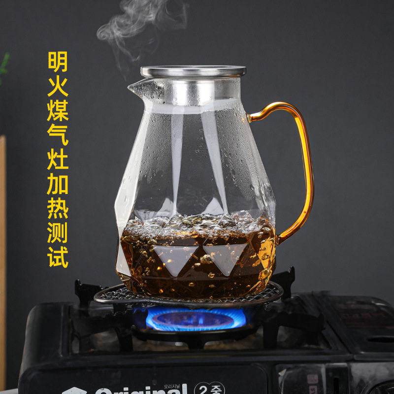 高硼硅加厚透明玻璃凉水壶时尚轻奢彩色把手菱形钻石冷水壶